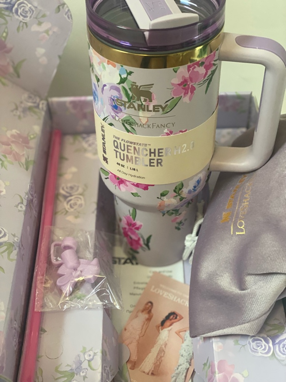 Stanley Floral Pink Purple Green White Quencher H2.0 Tumbler